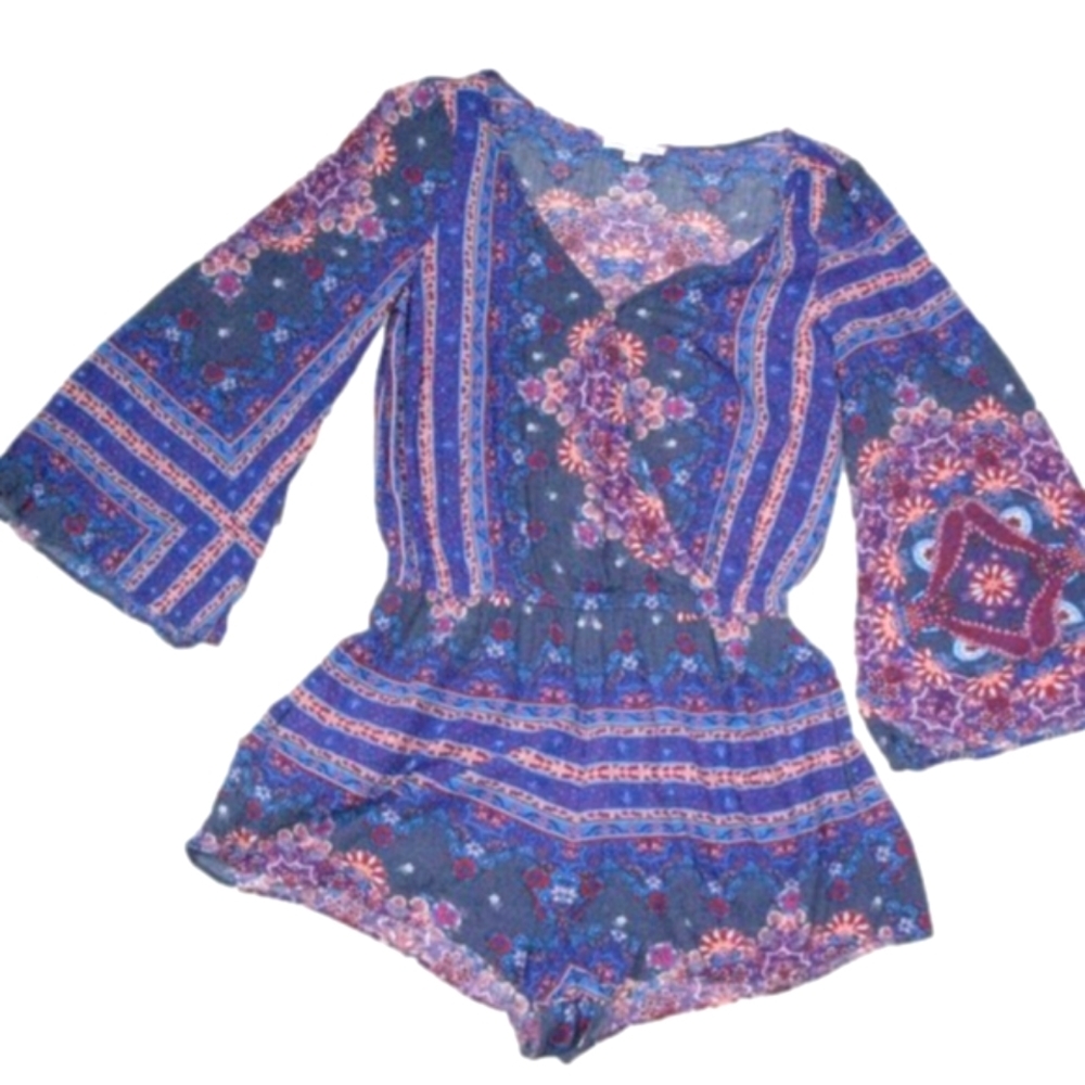 American Eagle Purple/Blue Patterned Romper Size Small